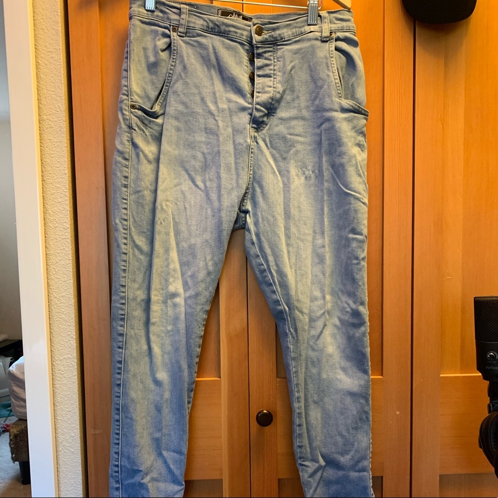 Siksilk drop crotch skinny jeans w embroidery sz M